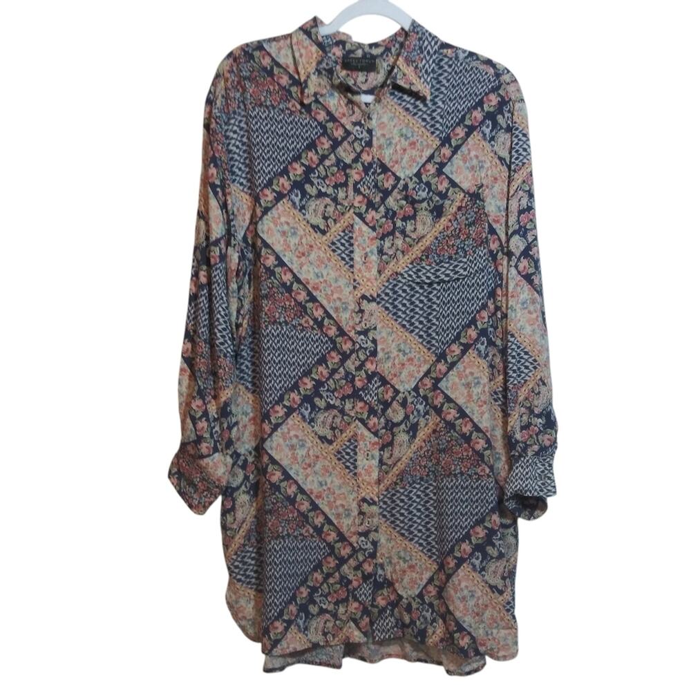Dress Forum Floral Patchwork Longsleeve Shirt Dress Boho Casual Size Small